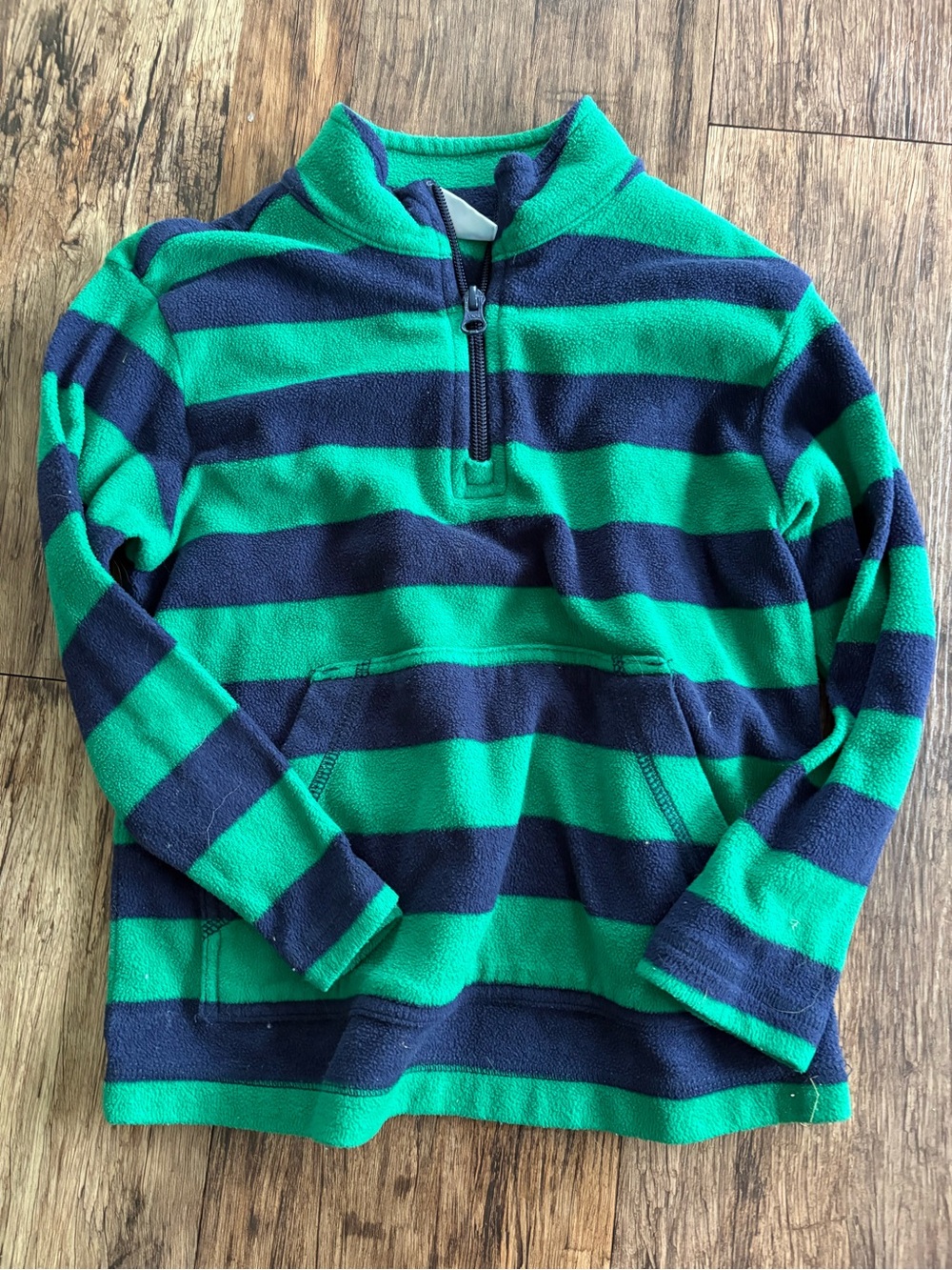 Hanna Andersson Green and Navy Striped Fleece Zip Pullover